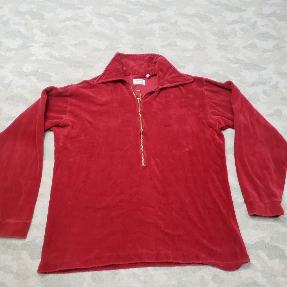 Ture Vintage Enro Mr. Tall Sweater Men Large Red Quarter Zip Velour Pullover 70s